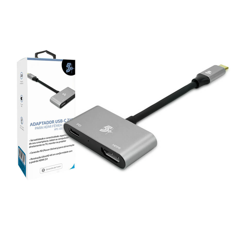 Adaptador 5+ USB C - P/HDMI 4K x 2K 60HZ + USB C/F PD ATC 03 (018-7454)