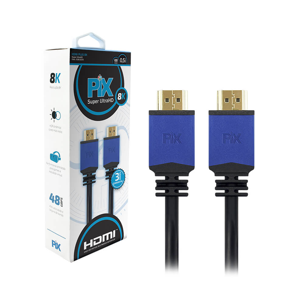 Cabo HDMI 0,5m PIX Plus 2.1-HDR 19 Pinos-8K (018-2155)