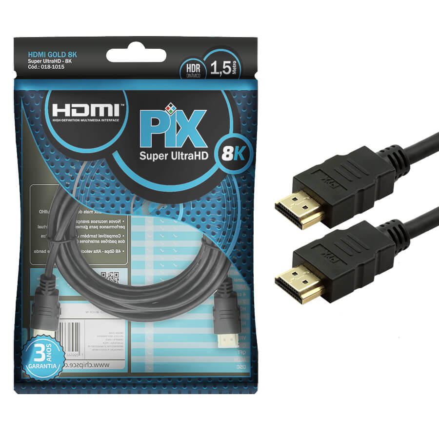 Cabo HDMI  1,5m PIX Gold 2.1-HDR 19 Pinos-8K (018-1015)