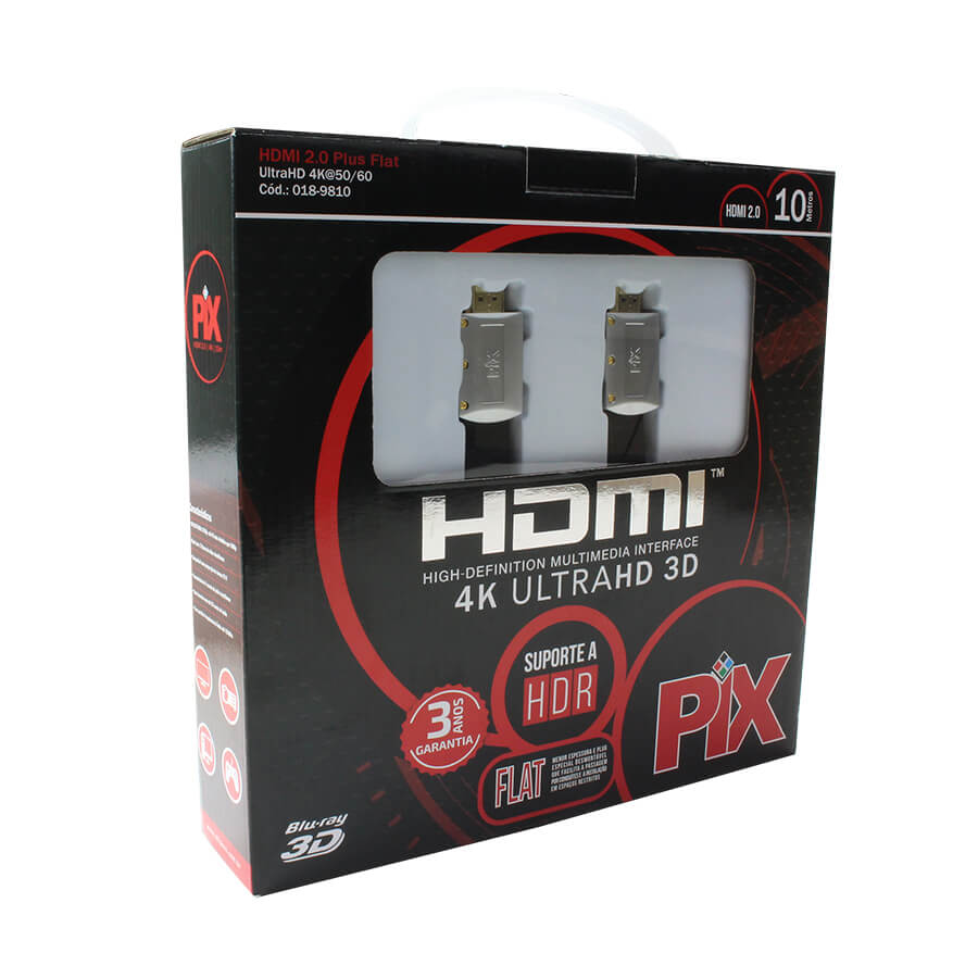 Cabo HDMI 10m Flat Desmontável PIX 2.0-HDR 19 Pinos-4K (018-9810)