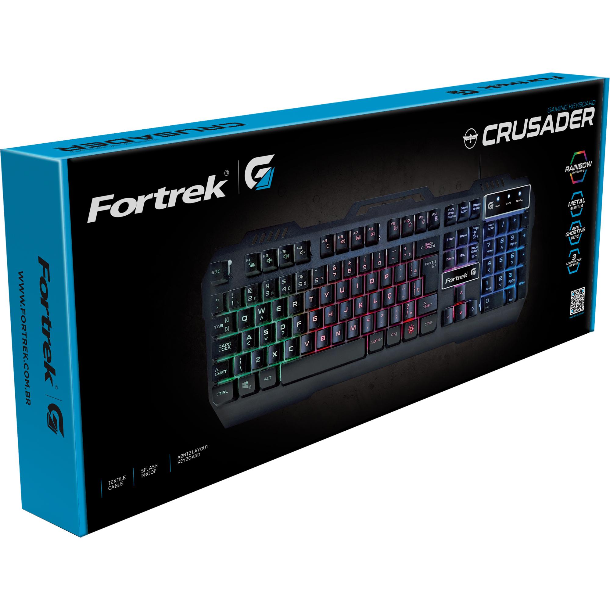 Teclado Fortrek Gamer Multimídia RGB CRUSADER Preto