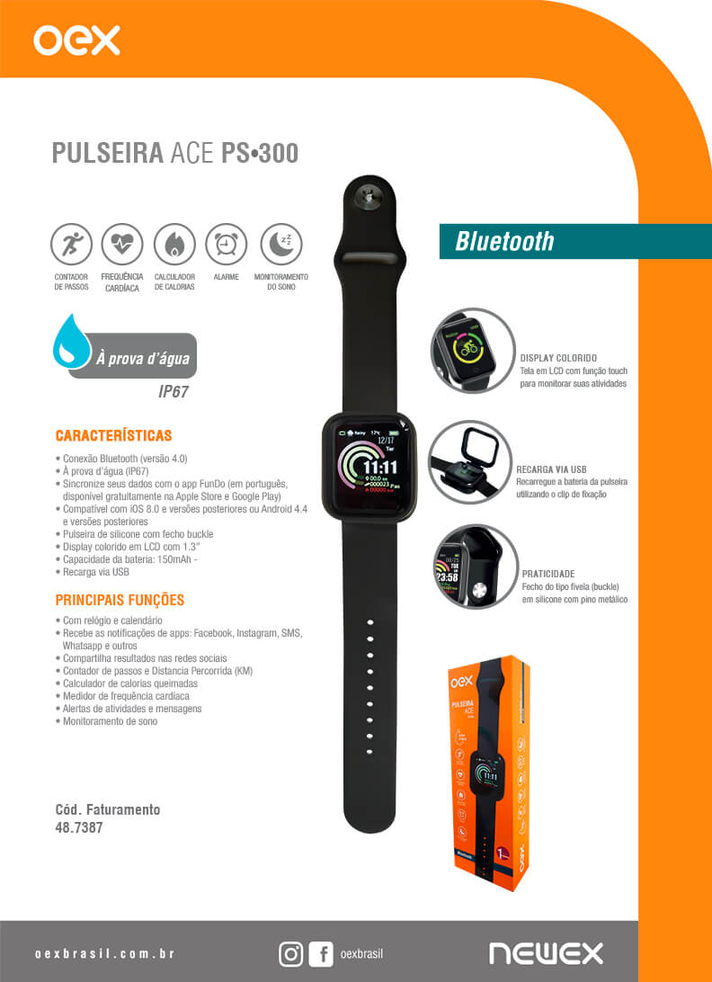 Pulseira Inteligente Smart OEX Ace PS 300 